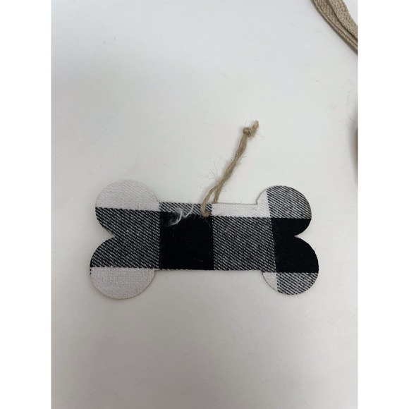 Senneny Pet Dog Christmas Stocking Burlap Lace Black White Check NEW Bone - Picture 2 of 8